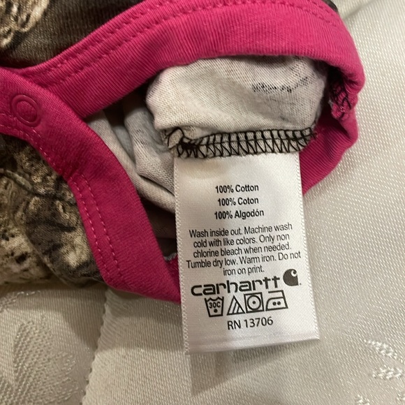 Size 3 month Carhartt Camo onesie with pink trim - Picture 9 of 9